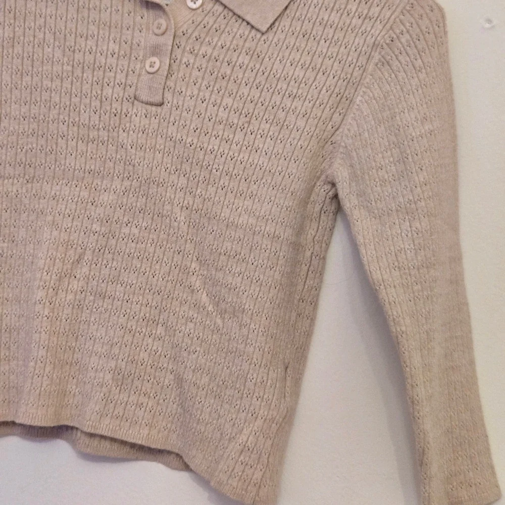 Zara Kids Beige Pointelle Knit‎ Polo Shirt Long Sleeve Tan Size 5 110cm